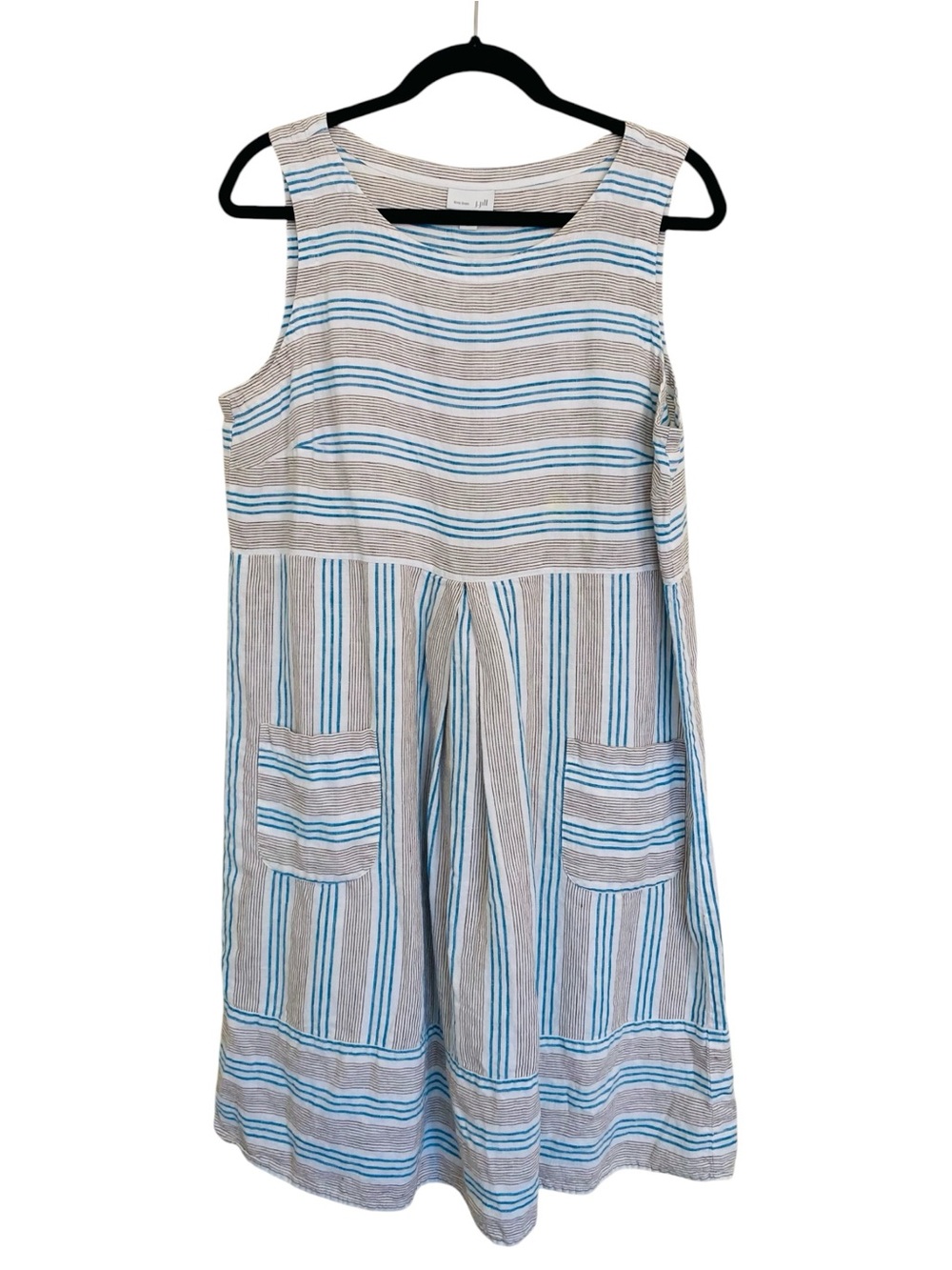 J. Jill Love Linen Shift Dress Large Striped Sleeveless Pockets A-Line Summer - Picture 3 of 9